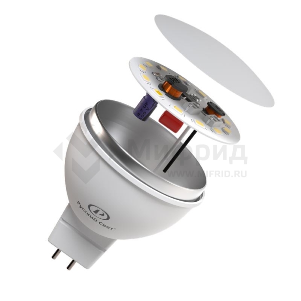 Лампа светодиодная RS LED GU5.3 7W 12V 7Вт рефлектор матовая 2700К тепл. бел. GU5.3 700лм 12В Ra90 Русский Свет 15011345090