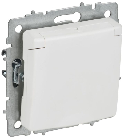 Розетка BRITE РСбш10-3-БрАБ 16А IP20 с заземл. защ. шторки с крышкой механизм арктич. бел. IEK BR-R16-16-K91