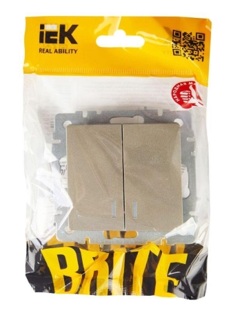 Выключатель 2-кл. СП BRITE ВС10-2-1-БрШ 10А с индик. механизм шампань IEK BR-V20-1-10-K37