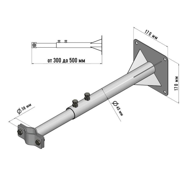 Кронштейн для мачт КРЫМ телескопический 30-50см Rexant 34-0591 Кронштейн для мачт КРЫМ телескопический 30-50см Rexant 34-0591