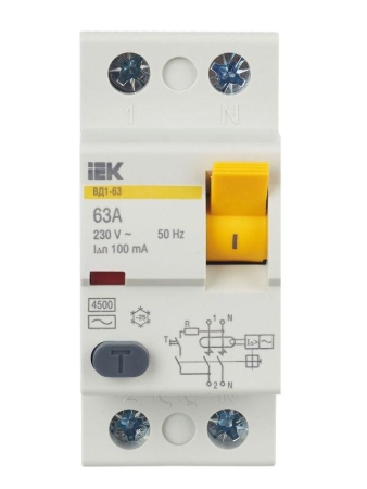 Выключатель дифференциального тока (УЗО) 2п 63А 100мА тип AC ВД1-63 KARAT IEK MDV10-2-063-100