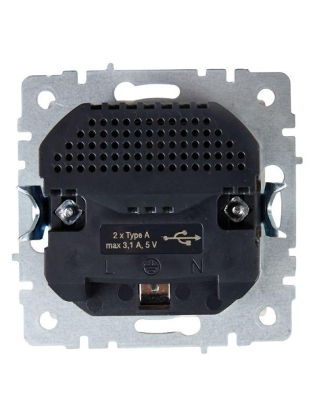 Розетка BRITE РЮш10-2-БрБ 16А с USB A+A 3.1А с заземл. защ. шторки механизм бел. IEK BR-R14-16-U21-D31-K01