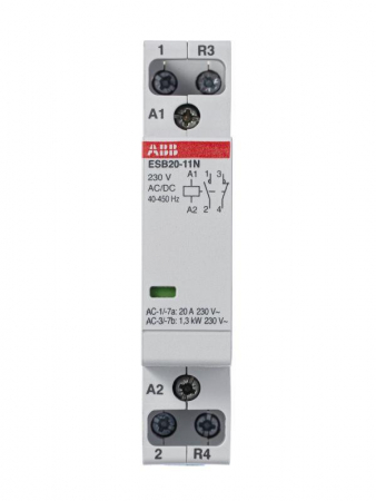 Контактор ESB20-11N-06 модульный (20А АС-1 1НО+1НЗ) катушка 230В AC/DC ABB 1SBE121111R0611 Контактор ESB20-11N-06 модульный (20А АС-1 1НО+1НЗ) катушка 230В AC/DC ABB 1SBE121111R0611