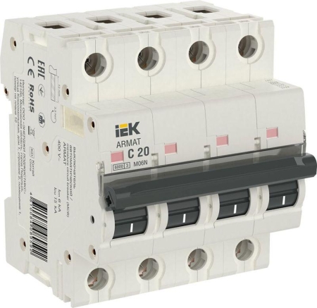 Выключатель автоматический модульный 4п C 20А M06N ARMAT IEK AR-M06N-4-C020 Выключатель автоматический модульный 4п C 20А M06N ARMAT IEK AR-M06N-4-C020
