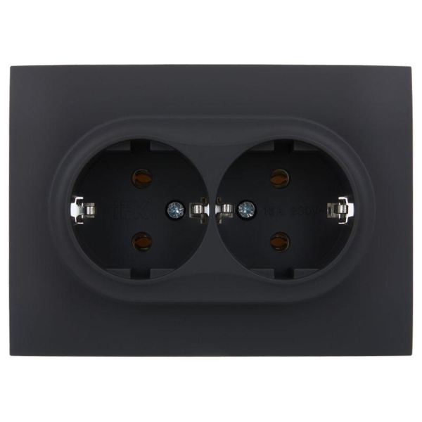 Розетка 2-м SKANDY 16А с заземл. без защ. шторок в сборе SK-R08G графит IEK SK-R21-16-K53-F