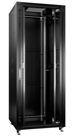 Шкаф монтажный телекоммуникационный 19дюйм напольный для распред. и серверного оборудования 42U 800х800х2055мм (ШхГхВ) передняя стеклянная и задняя сплошная металлическая двери ручка с замком SH-05C-42U80/80-BK RAL 9004 черн. Cabeus 8577c