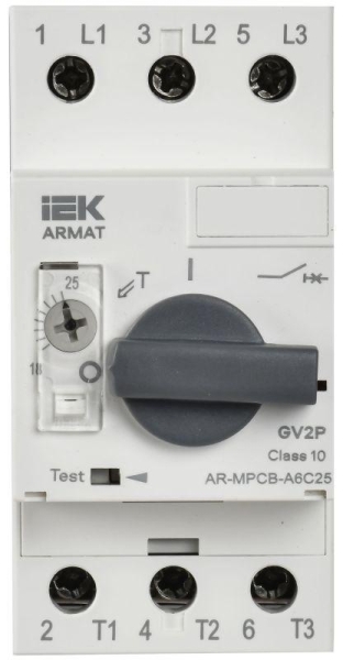 Выключатель автоматический защиты двигателя ARMAT A6 GV3P 18-25А IEK AR-MPCB-A6C25 Выключатель автоматический защиты двигателя ARMAT A6 GV3P 18-25А IEK AR-MPCB-A6C25