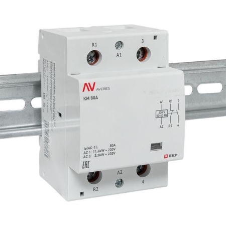 Контактор модульный КМ 80А 1NC+1NO 230В AC (3 мод.) AVERES EKF km-av-3-80-11-230V Контактор модульный КМ 80А 1NC+1NO 230В AC (3 мод.) AVERES EKF km-av-3-80-11-230V