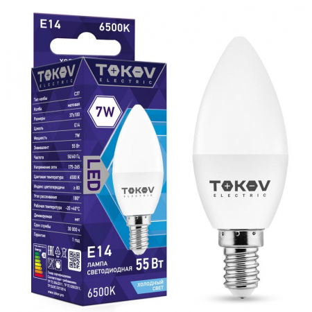 Лампа светодиодная 7Вт С37 6500К Е14 176-264В TOKOV ELECTRIC TKE-C37-E14-7-6.5K Лампа светодиодная 7Вт С37 6500К Е14 176-264В TOKOV ELECTRIC TKE-C37-E14-7-6.5K