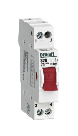 Выключатель-разъединитель трехпозиционный 1P 32А ВР-103 DEKraft 17203DEK Выключатель-разъединитель трехпозиционный 1P 32А ВР-103 DEKraft 17203DEK