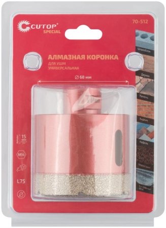 Коронка алмазная универсальная для УШМ Special 68х15хМ14х75мм Cutop 70-512 Коронка алмазная универсальная для УШМ Special 68х15хМ14х75мм Cutop 70-512