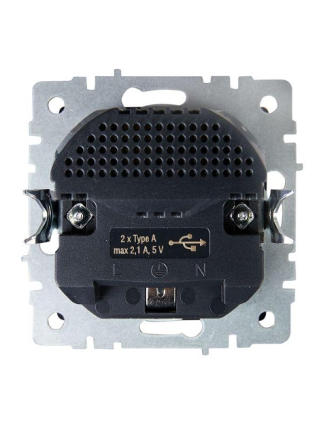 Розетка BRITE РЮш10-1-БрМ 16А с USB A+A 2.1А с заземл. защ. шторки механизм маренго IEK BR-R14-16-U21-D21-K35