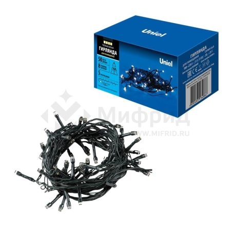 Гирлянда LED ULD-S0500-050/DGA WARM WHITE IP20 5м 50 диодов. тепл. бел. свет провод зел. Uniel UL-00007304
