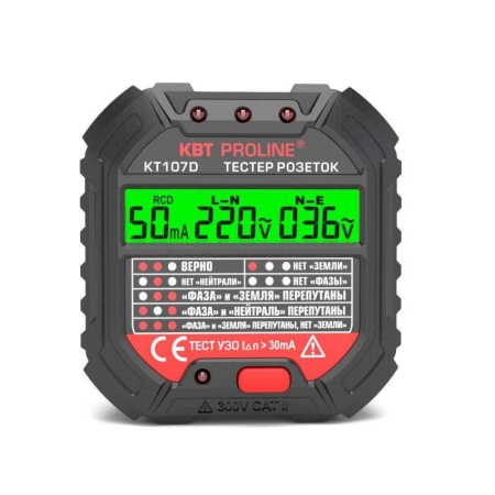 Тестер розеток и УЗО КТ 107D PROLINE КВТ 86321 Тестер розеток и УЗО КТ 107D PROLINE КВТ 86321