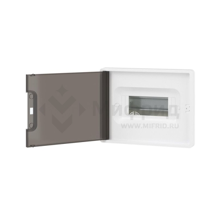 Щиток встраиваемый Фрейм (FRAME) 8мод. IP41 с тонированной дверцей с 2 шинами PEN на 6 и 8 отверст. бел. DKC F08B1WD