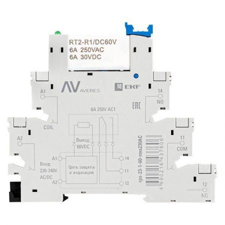 Реле промежуточное РП slim 23/1 6А 230В AC с розеткой в сборе EKF rps-23-1-60-rms230AC Реле промежуточное РП slim 23/1 6А 230В AC с розеткой в сборе EKF rps-23-1-60-rms230AC