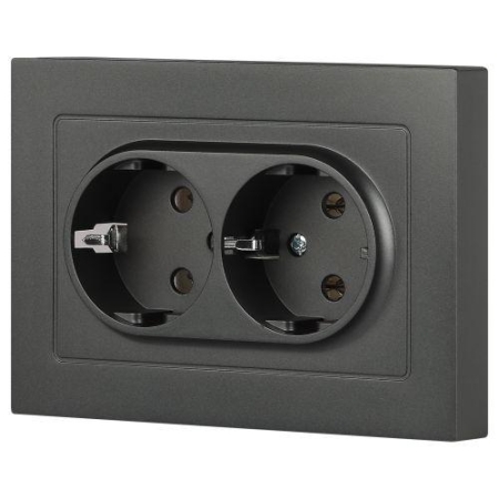 Розетка 2-м СП Accent 6-205-07 16А IP20 250В 2P+E Schuko AL/CU графит Intro Б0063496 Розетка 2-м СП Accent 6-205-07 16А IP20 250В 2P+E Schuko AL/CU графит Intro Б0063496