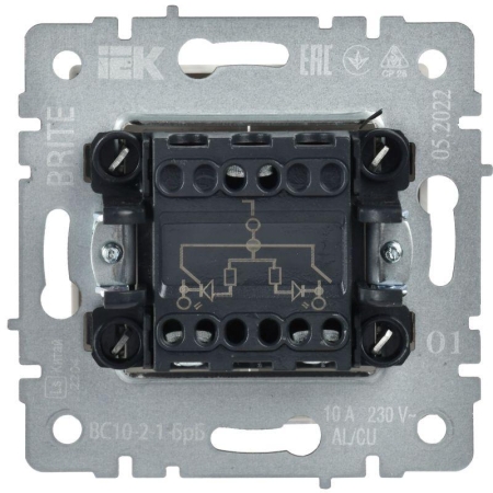 Выключатель 2-кл. СП BRITE ВС10-2-1-БрБ 10А с индик. механизм бел. IEK BR-V20-1-10-K01