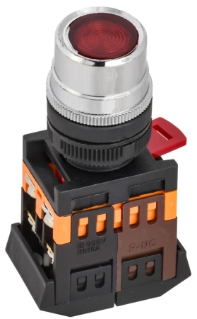 Кнопка ABLF-22 d22мм 1НО+1НЗ 240В неон красн. GENERICA BBT10-ABLF-K04