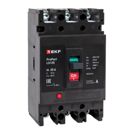 Выключатель автоматический 3п 20А 18кА LS125 ProPact EKF mccb-125-18-3-20-ls Выключатель автоматический 3п 20А 18кА LS125 ProPact EKF mccb-125-18-3-20-ls