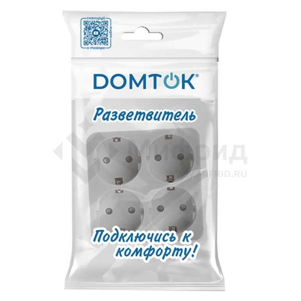 Разветвитель 4-м с заземл. 16А 3500Вт 250В квадрат бел. DОМТОК 2661