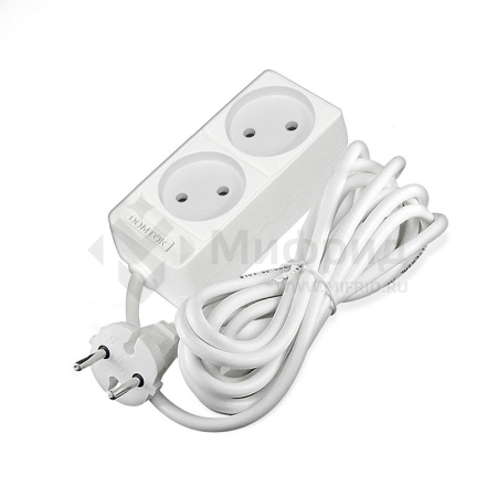 Удлинитель 2х3м без заземл. 10А IP20 2.2кВт ПВС 2х1 бел. DOMTOK 2346