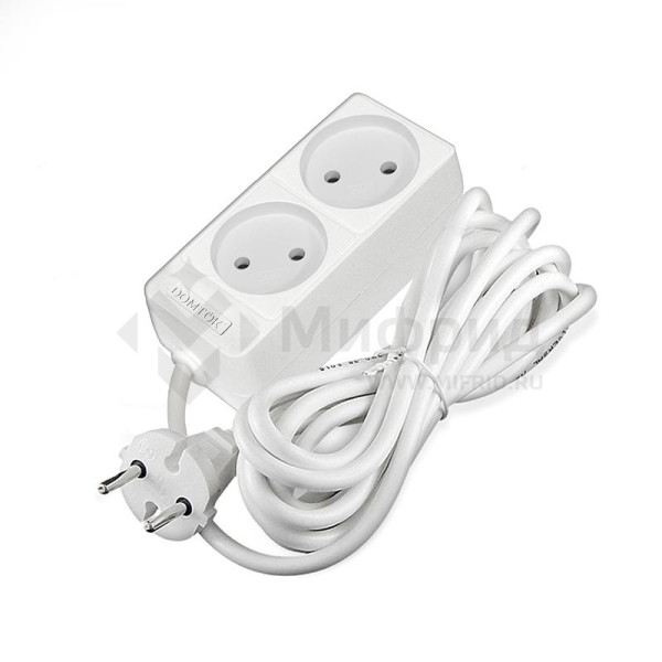 Удлинитель 2х3м без заземл. 10А IP20 2.2кВт ПВС 2х1 бел. DOMTOK 2346