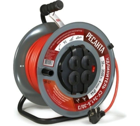 Удлинитель на метал. катушке 4х30м IP44 СУ-3х1.5-30/3 с выкл. Ресанта 61/118/7