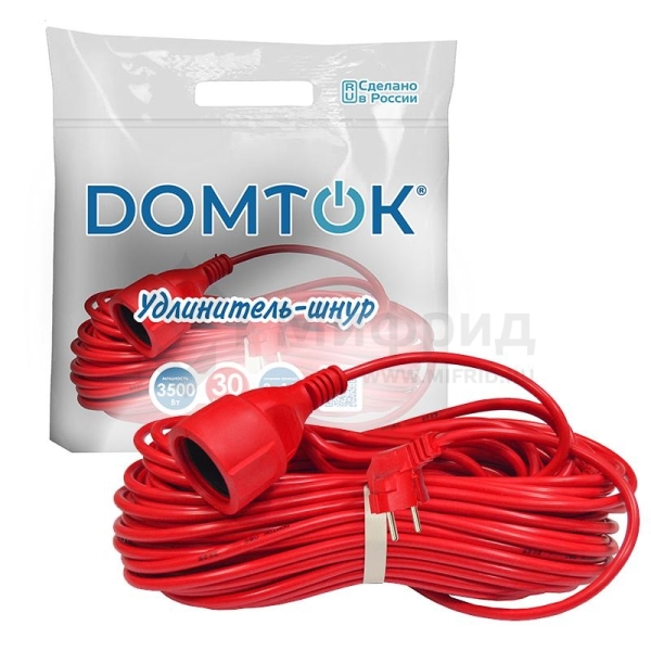 Удлинитель-шнур 1х30м с заземл. 16А IP20 3.5кВт ПВС 3х1.5 DOMTOK 2498