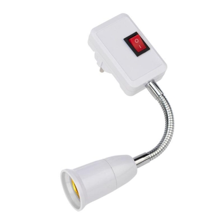Переходник-светильник для крепления в штепсельной сетевой розетке переходник цокольный гибкий 220В-Е27 150мм с выключателем Rexant 80-1194 Переходник-светильник для крепления в штепсельной сетевой розетке переходник цокольный гибкий 220В-Е27 150мм с выключателем Rexant 80-1194