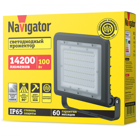 Прожектор светодиодный 80 673 NFL-02-100-4К-BL-LED 100Вт 4000К IP65 14200лм черн. Navigator 80673 Прожектор светодиодный 80 673 NFL-02-100-4К-BL-LED 100Вт 4000К IP65 14200лм черн. Navigator 80673