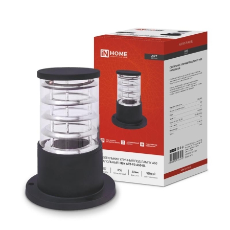 Светильник НБУ ART-PS-A60-BL E27 IP65 300мм уличный напольн. под лампу A60 алюм. черн. IN HOME 4690612048475 Светильник НБУ ART-PS-A60-BL E27 IP65 300мм уличный напольн. под лампу A60 алюм. черн. IN HOME 4690612048475