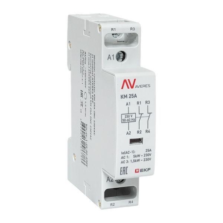 Контактор модульный КМ 25А 2NC 230В AC (1 мод.) AVERES EKF km-av-1-25-02-230V Контактор модульный КМ 25А 2NC 230В AC (1 мод.) AVERES EKF km-av-1-25-02-230V