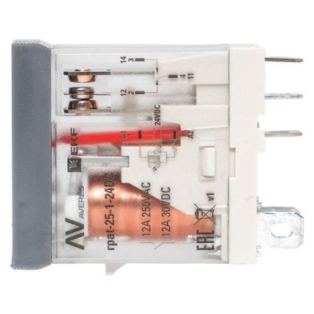 Реле промежуточное с кнопкой и мех. индикацией RPAt 25/1 12А 24В DC AVERES EKF rpat-25-1-24DC