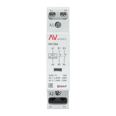 Контактор модульный КМ 20А 2NC 230В AC (1 мод.) AVERES EKF km-av-1-20-02-230V Контактор модульный КМ 20А 2NC 230В AC (1 мод.) AVERES EKF km-av-1-20-02-230V