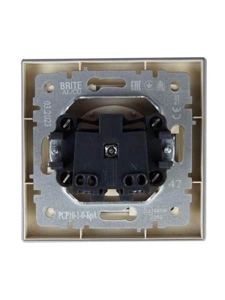 Розетка СП BRITE РСР10-1-0-БрА 10А в сборе без заземл. без защ. шторок алюм. IEK BR-R10-10-K47-F Розетка СП BRITE РСР10-1-0-БрА 10А в сборе без заземл. без защ. шторок алюм. IEK BR-R10-10-K47-F