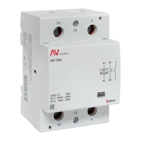 Контактор модульный КМ 100А 1NC+1NO 230В AC (3 мод.) AVERES EKF km-av-3-100-11-230V Контактор модульный КМ 100А 1NC+1NO 230В AC (3 мод.) AVERES EKF km-av-3-100-11-230V