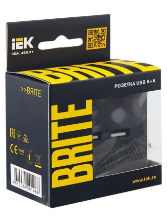 Розетка BRITE USB A+A 3.1А РЮ10-1-БрГ механизм графит IEK BR-U21-D31-K53 Розетка BRITE USB A+A 3.1А РЮ10-1-БрГ механизм графит IEK BR-U21-D31-K53