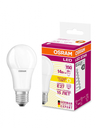 Лампа светодиодная LED Star Classic A 150 13W/827 13Вт грушевидная матовая 2700К тепл. бел. E27 1521лм 220-240В пластик. OSRAM 4058075056985 Лампа светодиодная LED Star Classic A 150 13W/827 13Вт грушевидная матовая 2700К тепл. бел. E27 1521лм 220-240В пластик. OSRAM 4058075056985