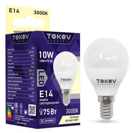 Лампа светодиодная 10Вт С37 3000К Е14 176-264В TOKOV ELECTRIC TKE-C37-E14-10-3K Лампа светодиодная 10Вт С37 3000К Е14 176-264В TOKOV ELECTRIC TKE-C37-E14-10-3K