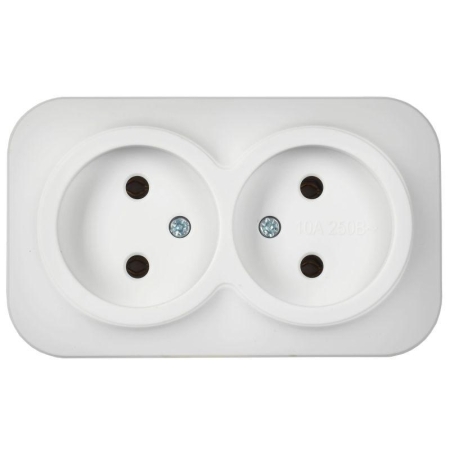 Розетка 2-м ОП GLORY РС22-2-ХБм 10А без заземл. без защ. шторок бел. матов. IEK ERH20-K01M-10 Розетка 2-м ОП GLORY РС22-2-ХБм 10А без заземл. без защ. шторок бел. матов. IEK ERH20-K01M-10