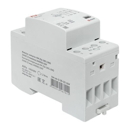 Контактор модульный КМ 25А 2NC+2NO 24В AC (2 мод.) AVERES EKF km-av-2-25-22-24V Контактор модульный КМ 25А 2NC+2NO 24В AC (2 мод.) AVERES EKF km-av-2-25-22-24V
