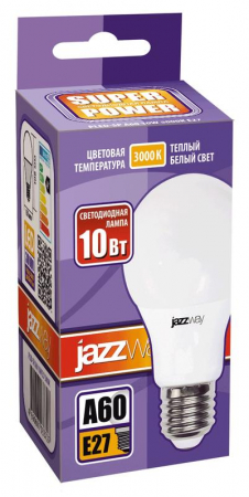 Лампа светодиодная PLED-SP 10Вт A60 грушевидная 3000К тепл. бел. E27 790лм 230В JazzWay 1033697 Лампа светодиодная PLED-SP 10Вт A60 грушевидная 3000К тепл. бел. E27 790лм 230В JazzWay 1033697