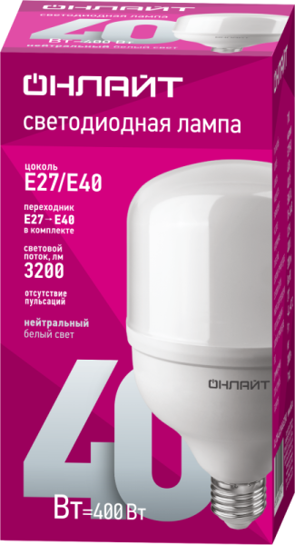 Лампа светодиодная высокомощная 82 902 OLL-T100-40-230-840-E27E40 40Вт 4000К нейтр. бел. E27/E40 3200лм 176-264В ОНЛАЙТ 82902 Лампа светодиодная высокомощная 82 902 OLL-T100-40-230-840-E27E40 40Вт 4000К нейтр. бел. E27/E40 3200лм 176-264В ОНЛАЙТ 82902