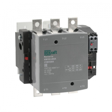 Контактор 265А 220В АС АС3 АС4 1НО+1НЗ КМ-102 DEKraft 21961DEK Контактор 265А 220В АС АС3 АС4 1НО+1НЗ КМ-102 DEKraft 21961DEK