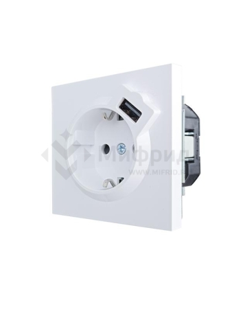 Розетка 1-м ZIMA IP20 + USB с заземл. механизм бел. LEZARD 704-0288-181