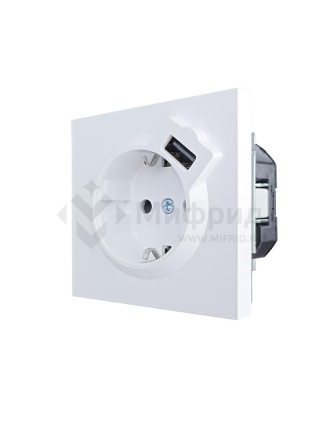 Розетка 1-м ZIMA IP20 + USB с заземл. механизм бел. LEZARD 704-0288-181