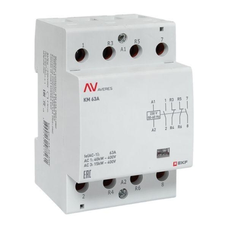 Контактор модульный КМ 63А 2NO+2NC 230В AC (3 мод.) AVERES EKF km-av-3-63-22-230V Контактор модульный КМ 63А 2NO+2NC 230В AC (3 мод.) AVERES EKF km-av-3-63-22-230V