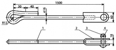 Штанга ушко-двойное ушко (L=1500) КС-174