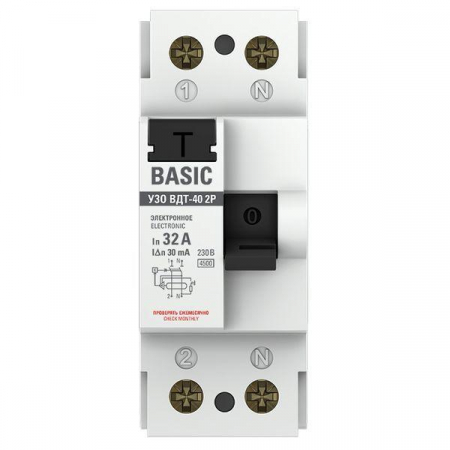 Выключатель дифференциального тока (УЗО) 2п 32А 30мА (электрон.) Basic EKF elcb-2-32-30e-sim Выключатель дифференциального тока (УЗО) 2п 32А 30мА (электрон.) Basic EKF elcb-2-32-30e-sim